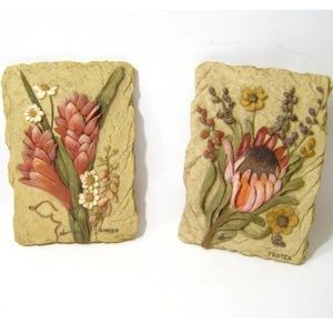 Cheri Blum Set Vintage Style Floral Home Decor Wall Hanging Tiles 6x4 Inch